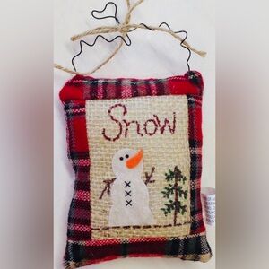 Gerson Christmas Ornament Snowman and Tree Plush Burlap Plaid Snow New